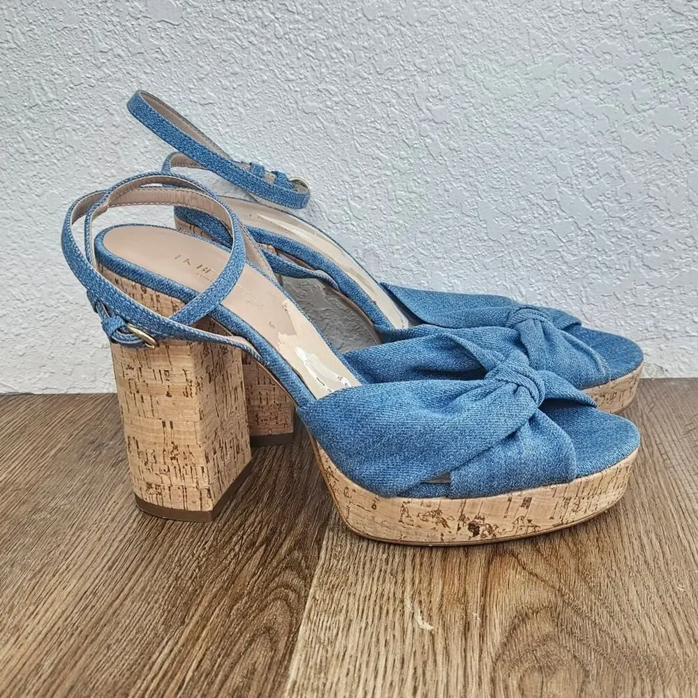 LK Bennett Amanda Espadrille‎ Platform Sandal Size 39 / 9 Blue Denim